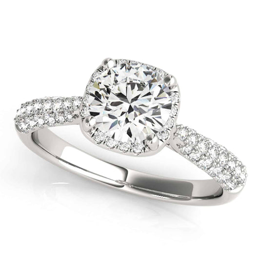 1.25CTW Real Diamond & Moissanite 18K White Gold Round Halo Engagement Ring