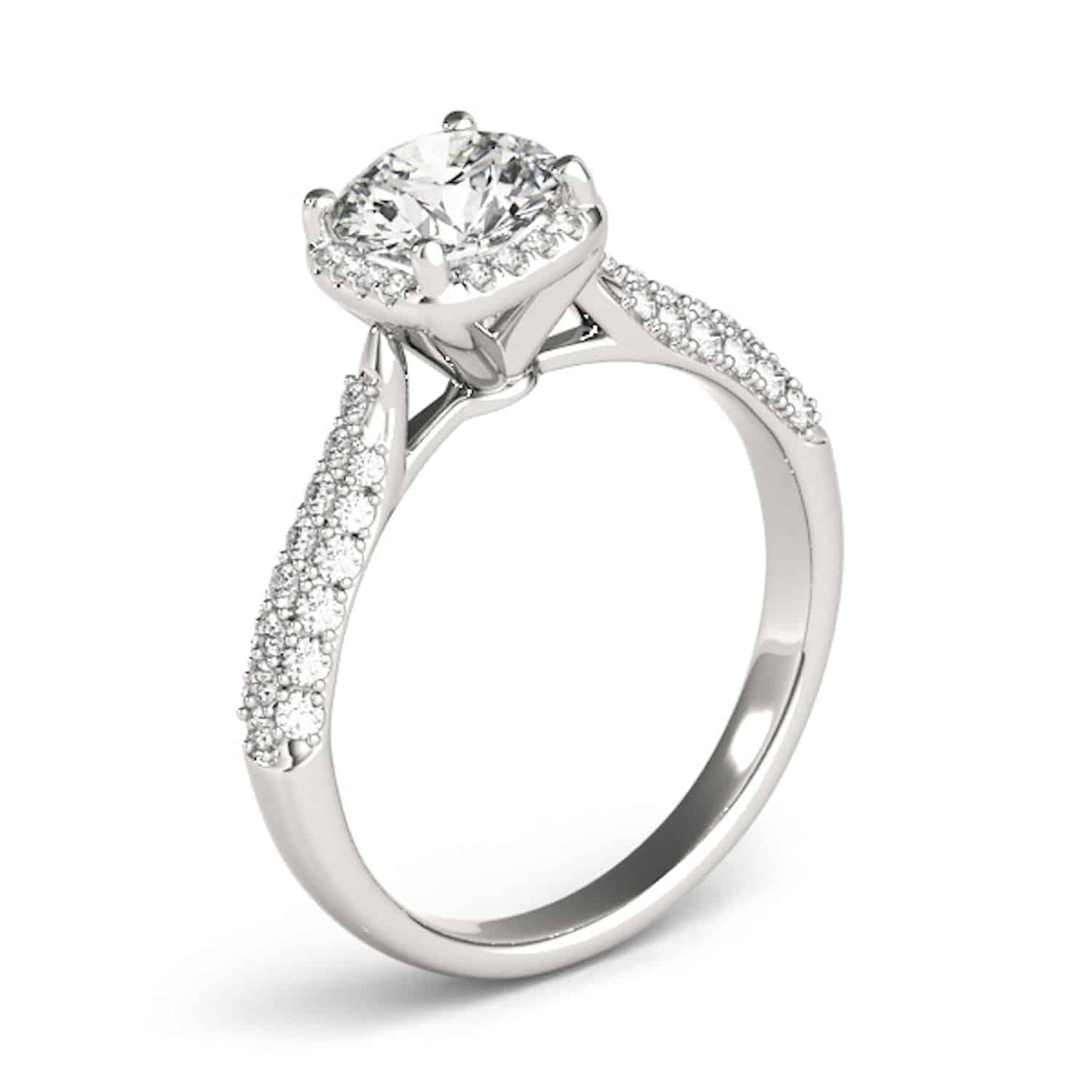 1.25CTW Real Diamond & Moissanite 18K White Gold Round Halo Engagement Ring