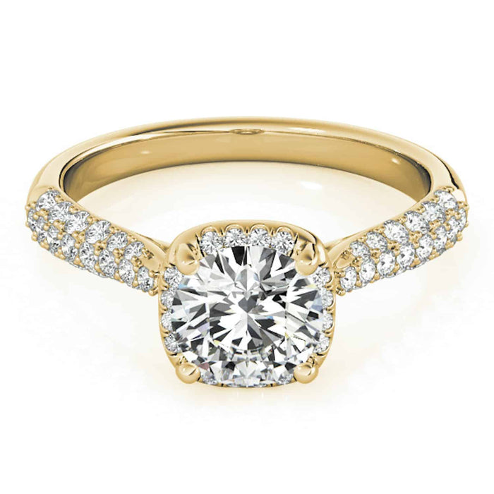 1.25CTW Natural Diamonds & Moissanite 18K Gold Yellow Round Halo Engagement Ring - WJD Exclusives