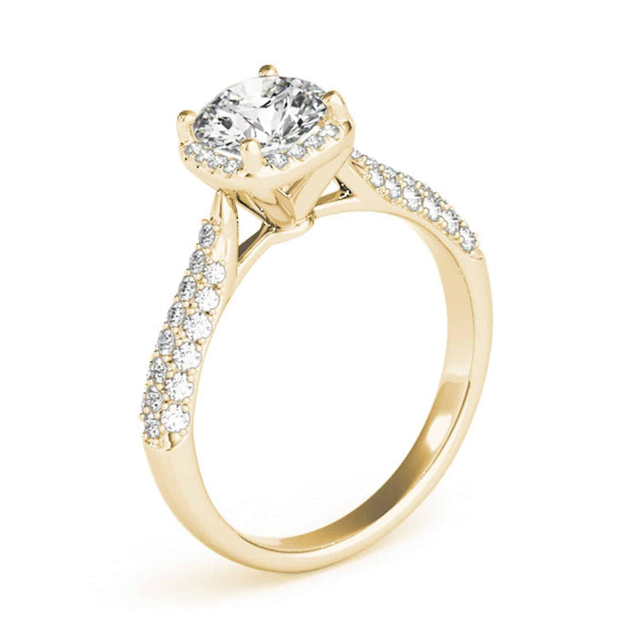 1.25CTW Natural Diamonds & Moissanite 18K Gold Yellow Round Halo Engagement Ring - WJD Exclusives