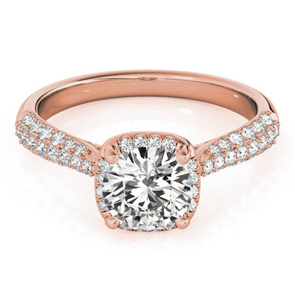 1.25CTW Real Diamond & Moissanite 18K Gold Rose Round Halo Engagement Ring