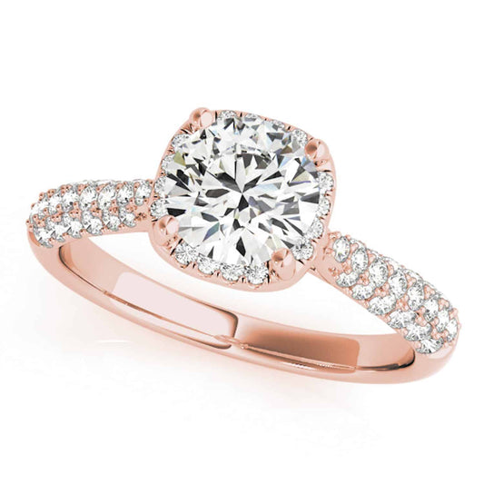 1.25CTW Real Diamond & Moissanite 18K Gold Rose Round Halo Engagement Ring
