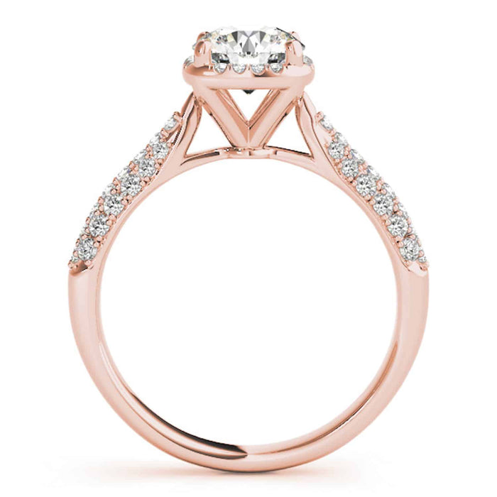 1.25CTW Natural Diamond & Moissanite 18K Rose Gold Round Halo Engagement Ring - WJD Exclusives