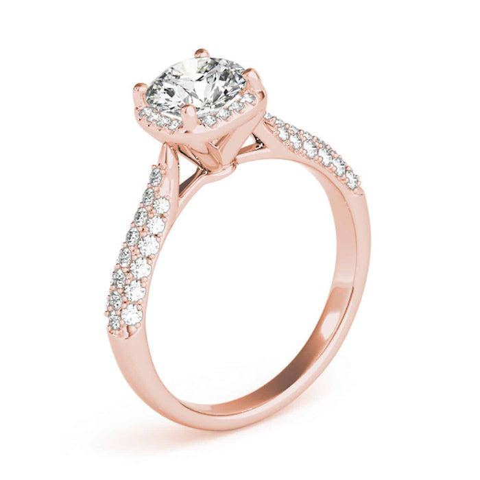 1.25CTW Natural Diamond & Moissanite 18K Rose Gold Round Halo Engagement Ring - WJD Exclusives