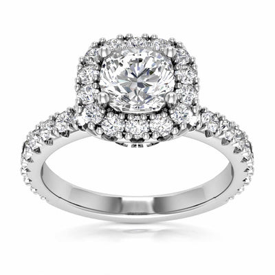 1.85CT T.W Lab - Grown Diamonds 18K White Gold Halo Engagement Ring - WJD Exclusives