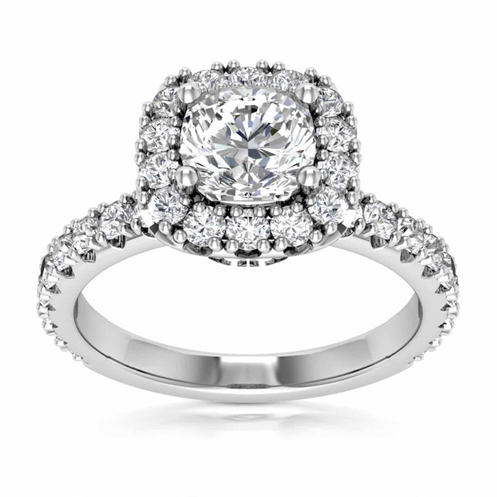 1.85CT T.W Lab - Grown Diamonds 18K White Gold Halo Engagement Ring - WJD Exclusives
