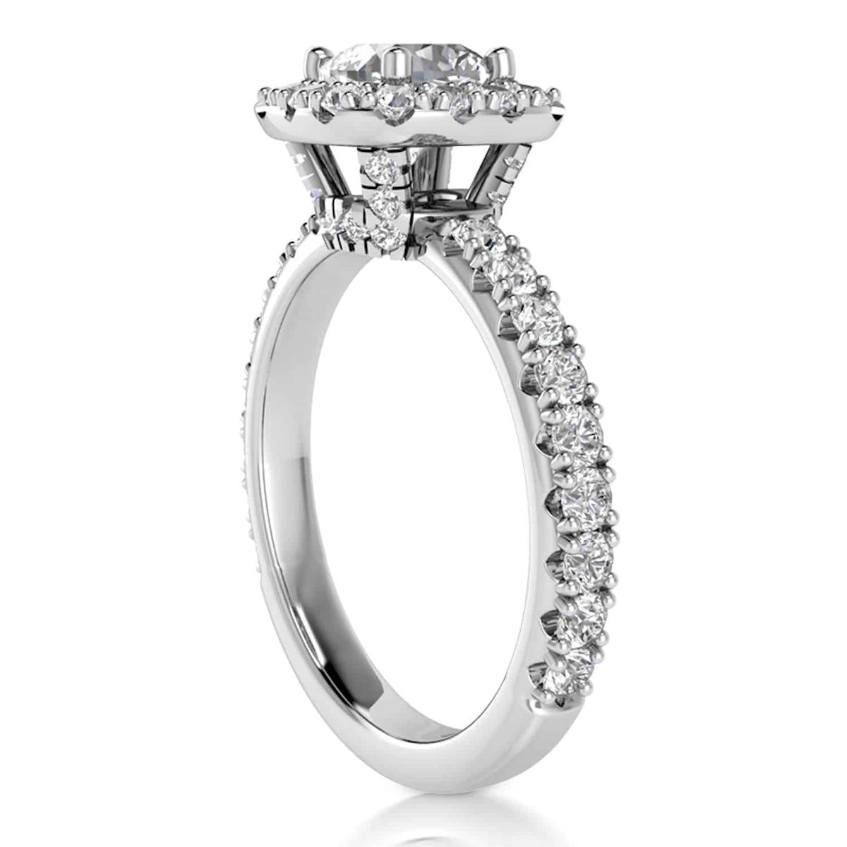 1.85CT T.W Lab - Grown Diamonds 18K White Gold Halo Engagement Ring - WJD Exclusives