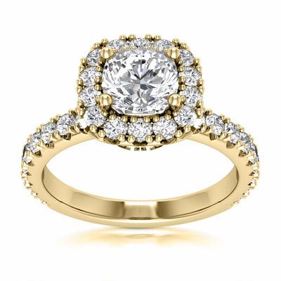 1.85CT T.W Lab - Grown Diamonds 18K Gold Yellow Halo Engagement Ring - WJD Exclusives
