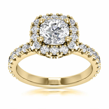 1.85CT T.W Lab-Grown Diamonds 18K Real Gold Yellow Halo Engagement Ring