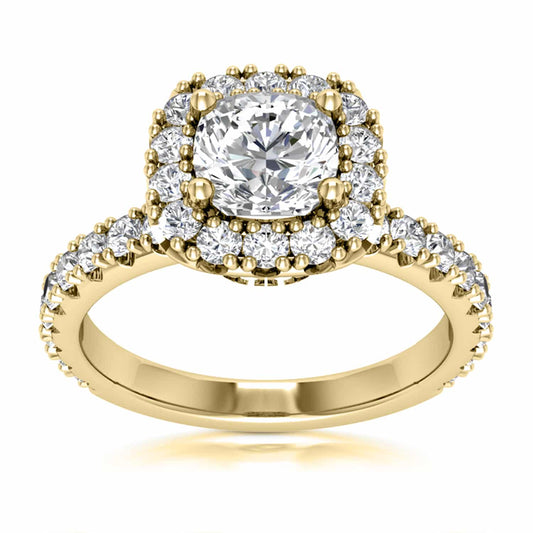 1.85CT T.W Lab-Grown Diamonds 18K Real Gold Yellow Halo Engagement Ring