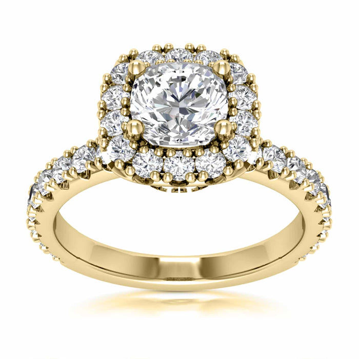 1.85CT T.W Lab - Grown Diamonds 18K Gold Yellow Halo Engagement Ring - WJD Exclusives