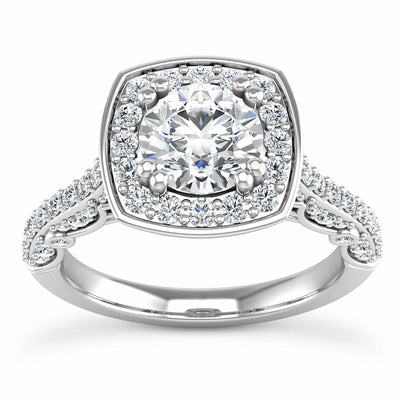 1.70CT TW Natural Diamonds & Moissanite 18K White Gold Halo Engagement Ring - WJD Exclusives