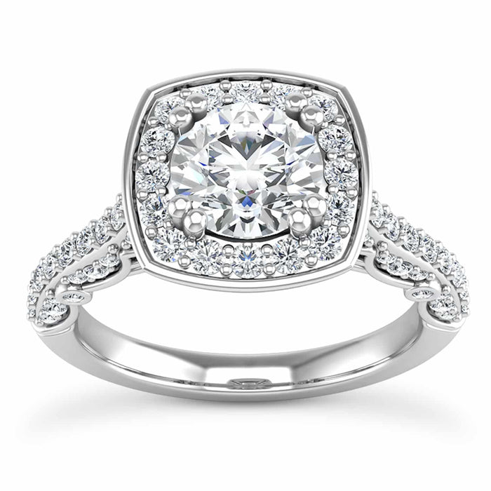 1.70CT TW Natural Diamonds & Moissanite 18K White Gold Halo Engagement Ring - WJD Exclusives