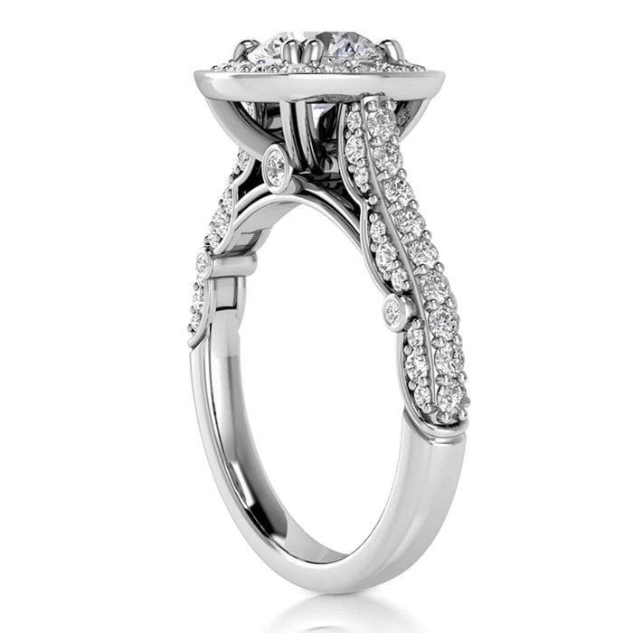 1.70CT TW Natural Diamonds & Moissanite 18K White Gold Halo Engagement Ring - WJD Exclusives