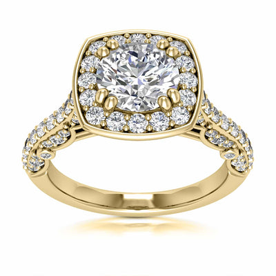 1.70CT TW Natural Diamonds & Moissanite 18K Yellow Gold Halo Engagement Ring - WJD Exclusives