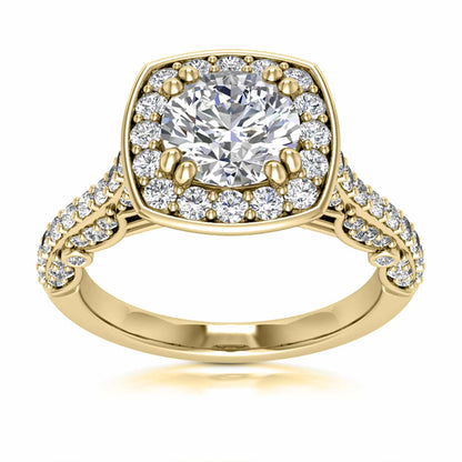 1.70CT TW Real Diamonds & Moissanite 18K Yellow Gold Halo Engagement Ring
