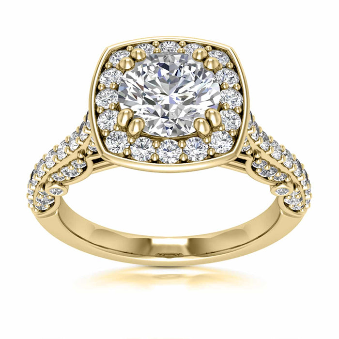 1.70CT TW Natural Diamonds & Moissanite 18K Yellow Gold Halo Engagement Ring - WJD Exclusives