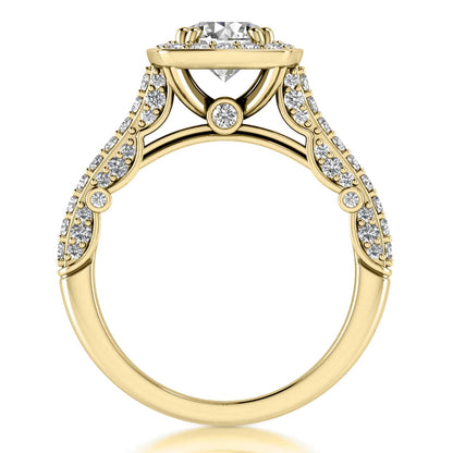 1.70CT TW Real Diamonds & Moissanite 18K Yellow Gold Halo Engagement Ring