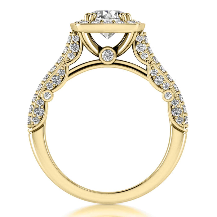 1.70CT TW Natural Diamonds & Moissanite 18K Yellow Gold Halo Engagement Ring - WJD Exclusives