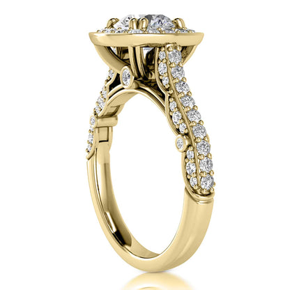 1.70CT TW Real Diamonds & Moissanite 18K Yellow Gold Halo Engagement Ring