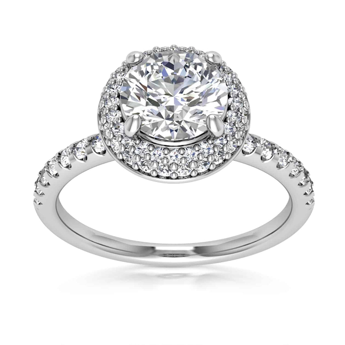 1.44CT TW Natural Diamonds And Moissanite 18K White Gold Halo Engagement Ring - WJD Exclusives