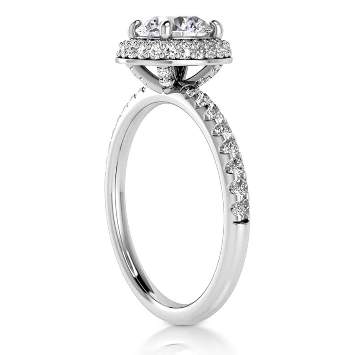 1.44CT TW Natural Diamonds And Moissanite 18K White Gold Halo Engagement Ring - WJD Exclusives