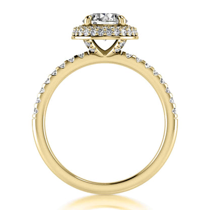 1.44CT TW Real Diamonds And Moissanite 18K Yellow Gold Halo Engagement Ring