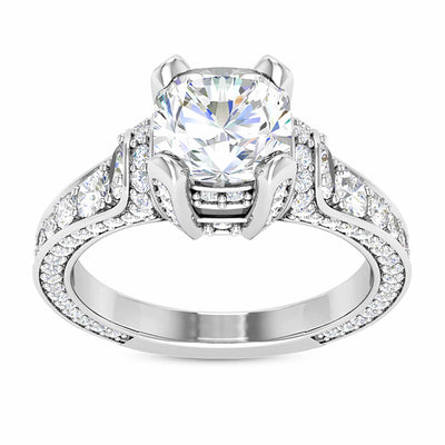 2.04CTW Natural Diamond & Moissanite Cushion - Cut 18K White Gold Engagement Ring - WJD Exclusives