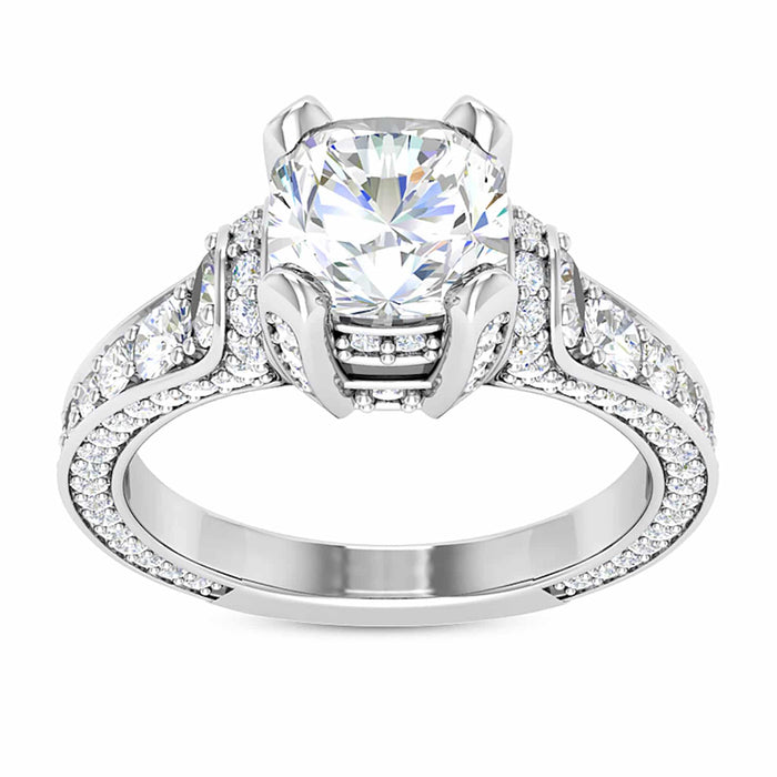 2.04CTW Natural Diamond & Moissanite Cushion - Cut 18K White Gold Engagement Ring - WJD Exclusives