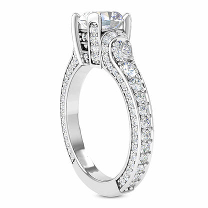 2.04CTW Real Diamond & Moissanite Cushion Cut 18K White Gold Engagement Ring