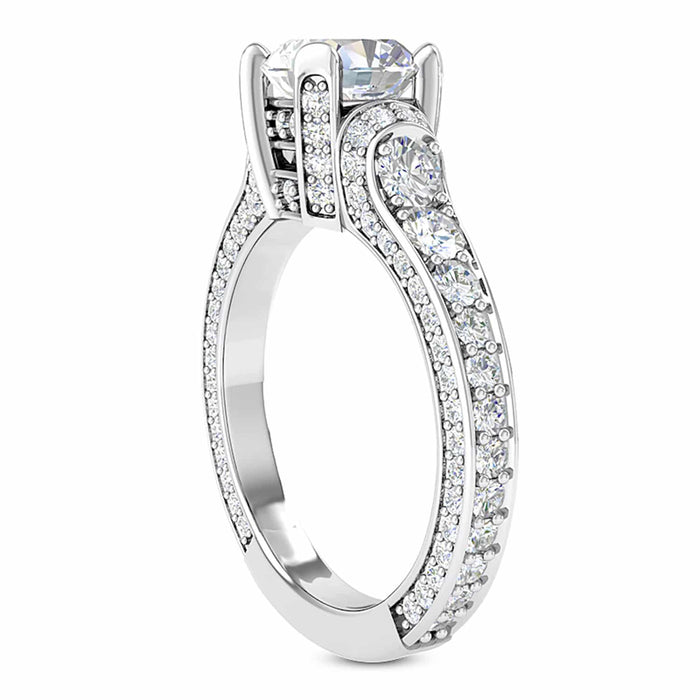 2.04CTW Natural Diamond & Moissanite Cushion - Cut 18K White Gold Engagement Ring - WJD Exclusives
