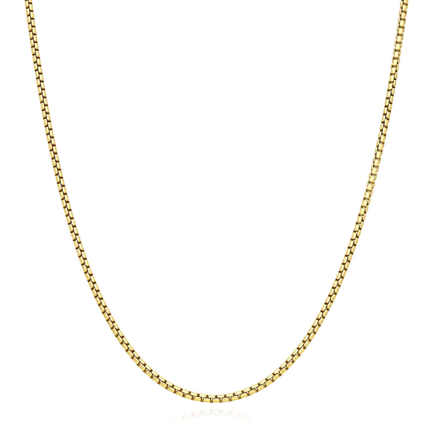 Solid 18K Yellow Gold Over Silver 1.7mm Round Box Chain Necklace 16"-24"