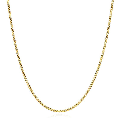 18K Yellow Gold Over Silver 1.7mm Round Box Chain (Solid Links) 16" - 24" - WJD Exclusives