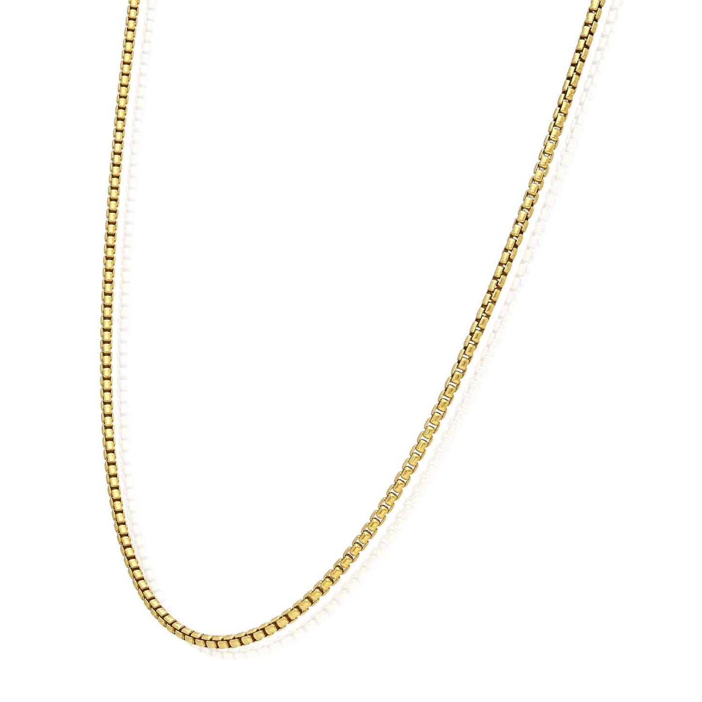 Solid 18K Yellow Gold Over Silver 1.7mm Round Box Chain Necklace 16"-24"