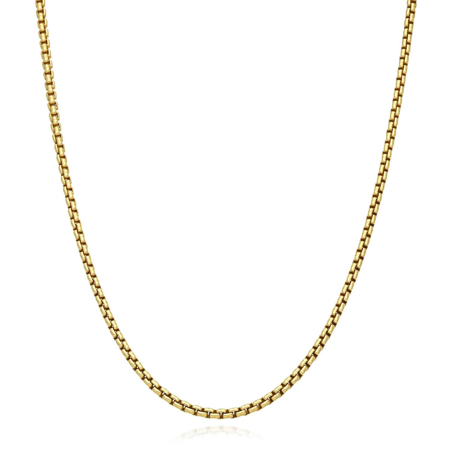 18K Yellow Gold Over Silver 2.5mm Solid Round Box Chain Necklace 16"-24"