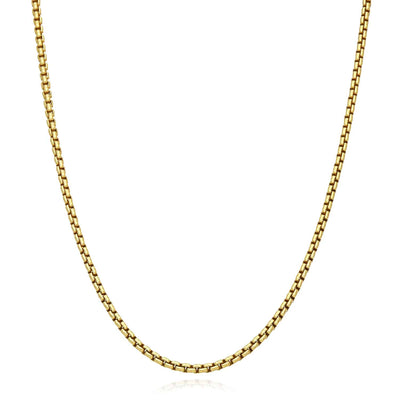 18K Yellow Gold Over Silver 2.5mm Round Box Chain (Solid Links) 16" - 24" - WJD Exclusives