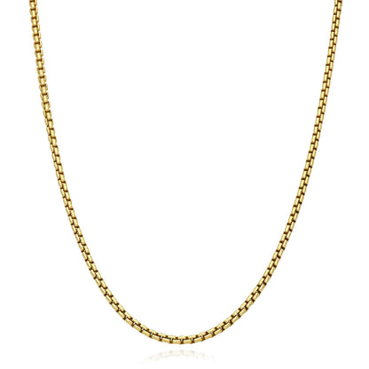 18K Yellow Gold Over Silver 2.5mm Solid Round Box Chain Necklace 16"-24"