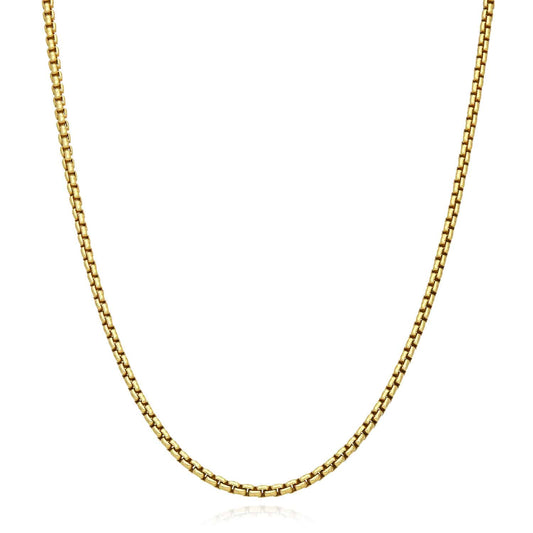 18K Yellow Gold Over Silver 2.5mm Solid Round Box Chain Necklace 16"-24"