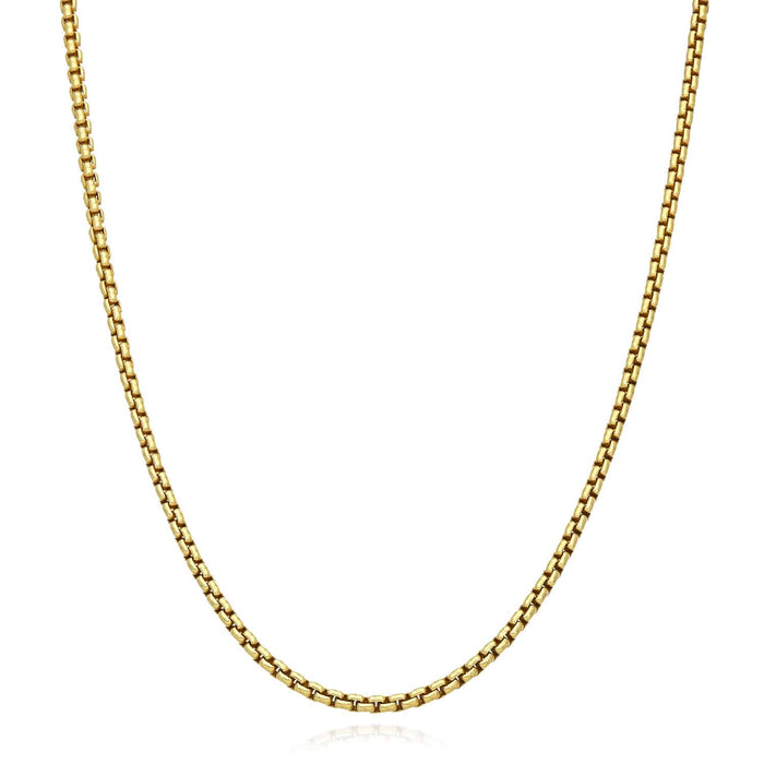 18K Yellow Gold Over Silver 2.5mm Round Box Chain (Solid Links) 16" - 24" - WJD Exclusives