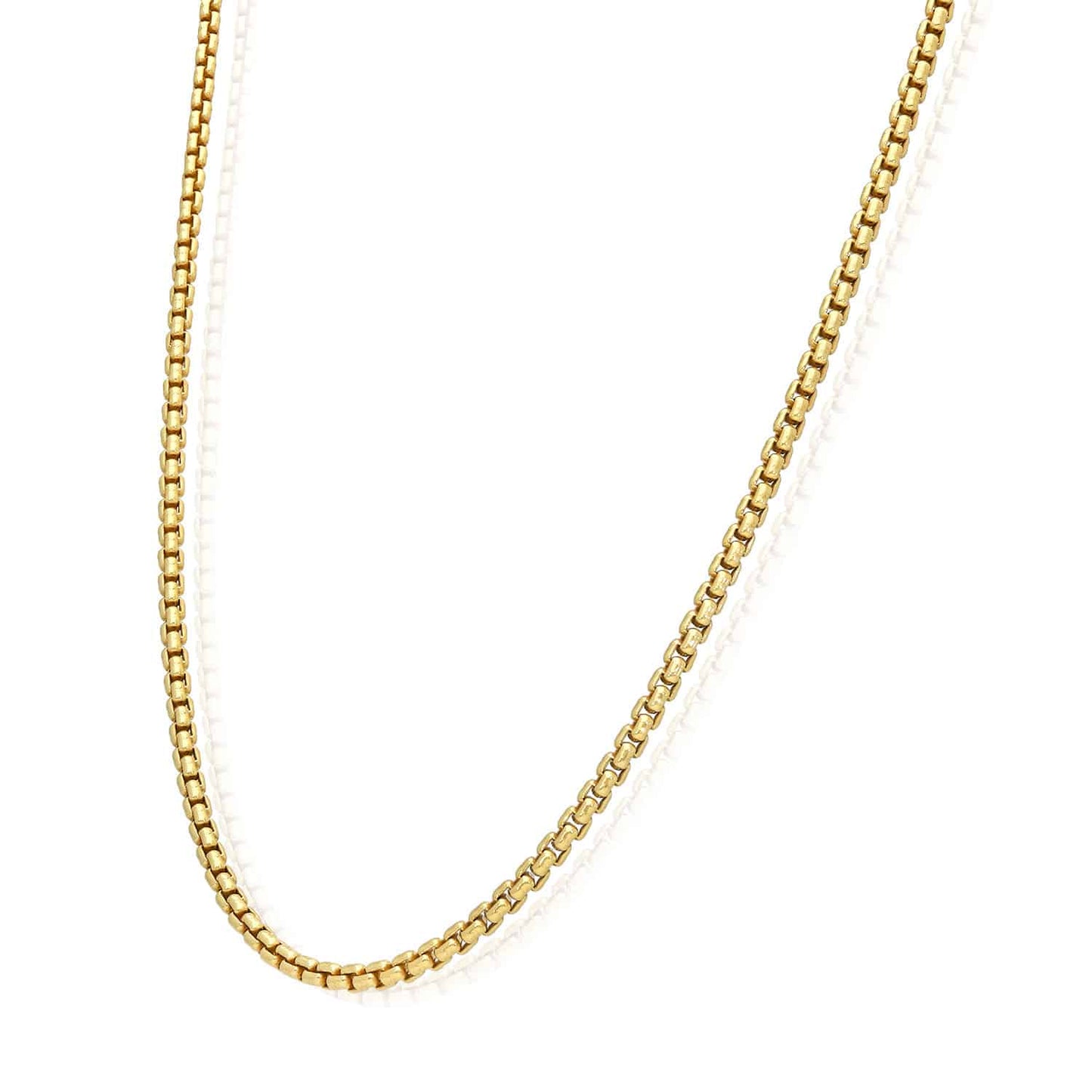 18K Yellow Gold Over Silver 2.5mm Solid Round Box Chain Necklace 16"-24"