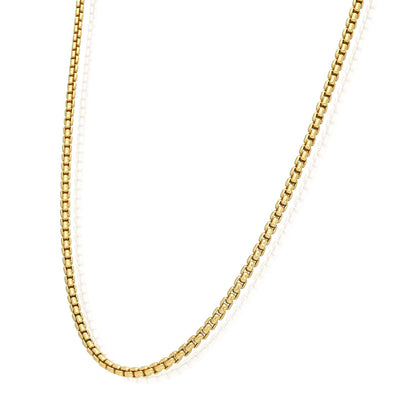18K Yellow Gold Over Silver 2.5mm Solid Round Box Chain Necklace 16"-24"