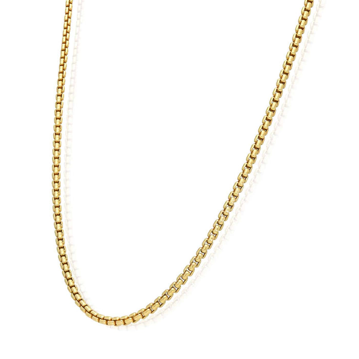18K Yellow Gold Over Silver 2.5mm Round Box Chain (Solid Links) 16" - 24" - WJD Exclusives
