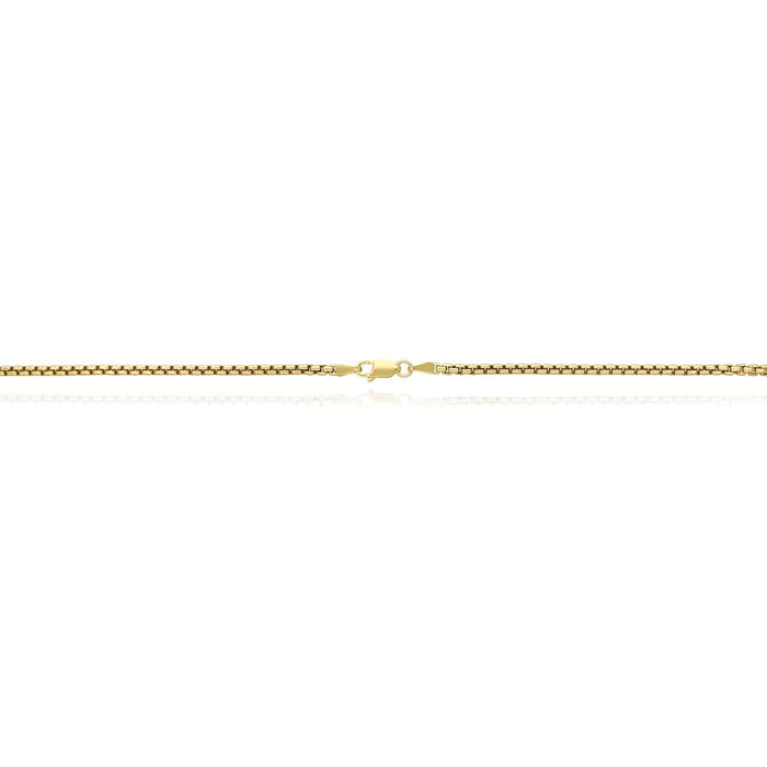 18K Yellow Gold Over Silver 2.5mm Round Box Chain (Solid Links) 16" - 24" - WJD Exclusives