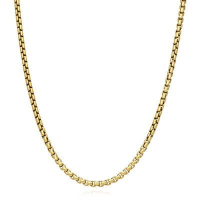 18K Yellow Gold Over Sterling Silver 3mm Round Box Chain (Solid Links) 18" - 24" - WJD Exclusives
