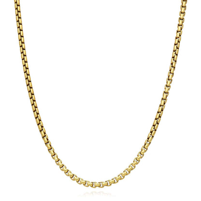 18K Yellow Gold Over Sterling Silver 3mm Solid Round Box Chain Necklace 18"-24"