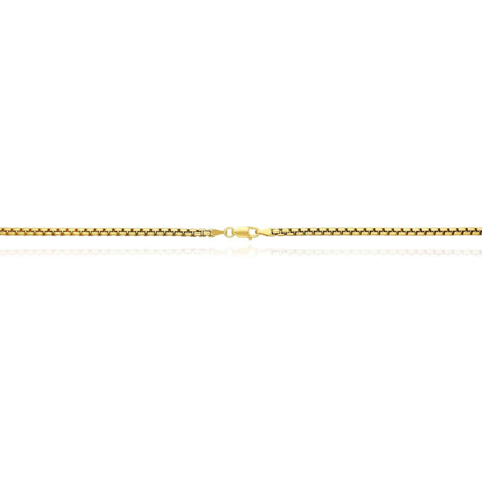 18K Yellow Gold Over Sterling Silver 3mm Round Box Chain (Solid Links) 18" - 24" - WJD Exclusives