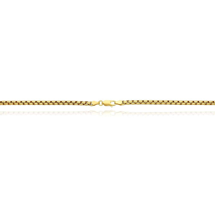 18K Yellow Gold Over Silver 3.7mm Round Box Chain (Solid Links) 18" - 24" - WJD Exclusives