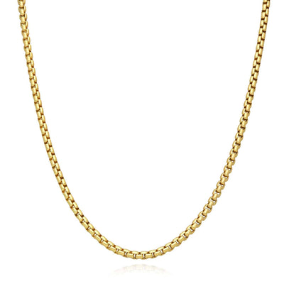 18K Yellow Gold Over Silver 3.7mm Round Box Chain (Solid Links) 18" - 24" - WJD Exclusives