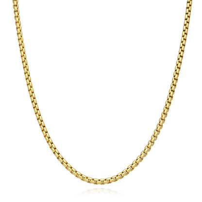 18K Yellow Gold Over Silver 3.7mm Solid Round Box Chain 18"-24"
