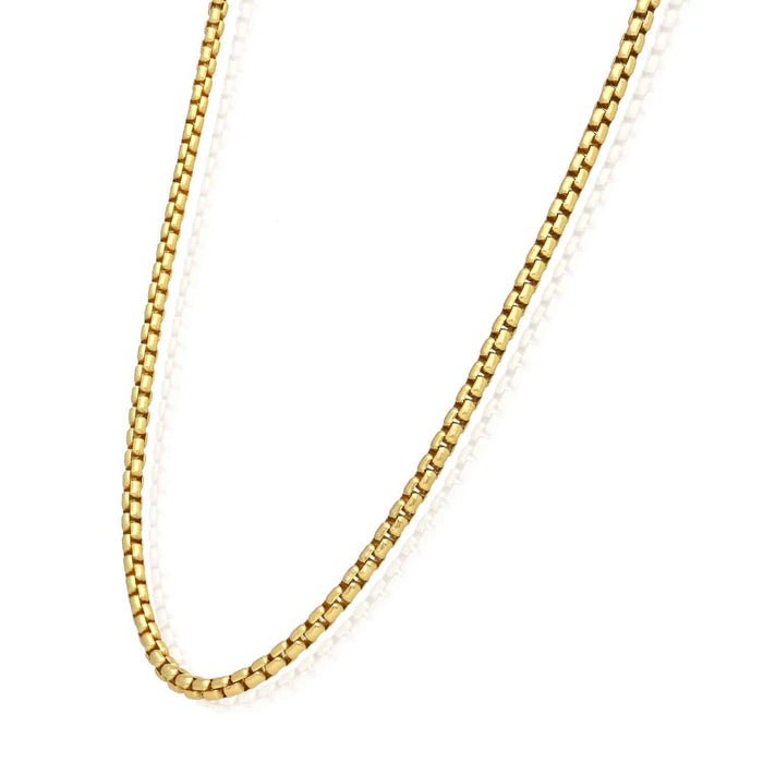 18K Yellow Gold Over Silver 3.7mm Round Box Chain (Solid Links) 18" - 24" - WJD Exclusives